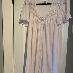 Miss Elaine Silk Essence Vintage Lace-Trim Nightgown - Pale Pink